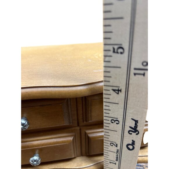 Wooden Jewelry Box With Mirror & Velvet-Lined Compartments 2 Drawers Scalloped D - Picture 9 of 10